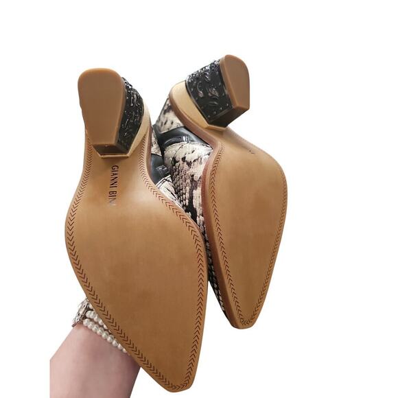 Gianni Bini sz 6.5 black cream leather ankle boots snake print new - Picture 5 of 6
